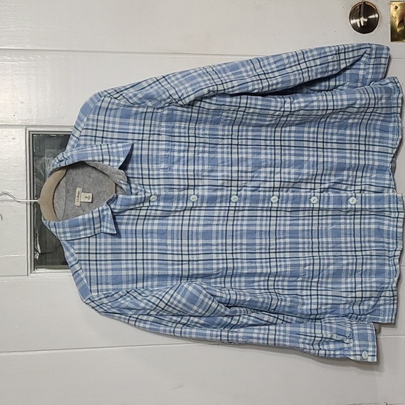 L.L. Bean Other - L.L.Bean Mens Flannel Shirt Blue/White Plaid Gray Fleece Lining Pocket M EUC
